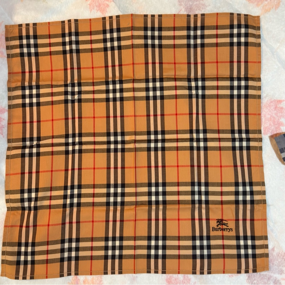 Burberry Tan and Black Plaid Square cotton Handkerchief